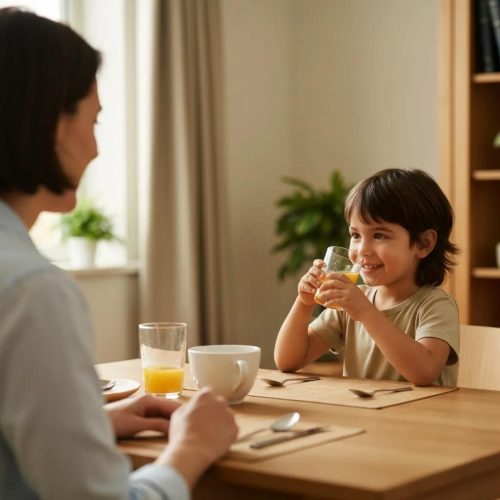 Child drinking juice at a table, highlighting healthy beverage habits for oral health | Oral Health | Cornerstone Dental, Martinsburg WV